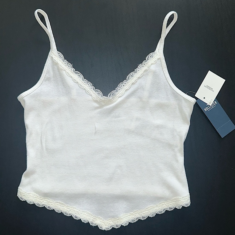 White Hollister v neck tank top with lace
